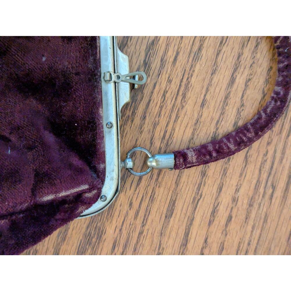Antiqe Deep Purple Velvet Kiss-Lock Evening Bag Purse Top handle - Picture 4 of 14